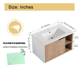 Malwee 24"/30" Floating Bathroom Vanity, Wall Mounted Bathroom Vanity with Ceramic Sink,Soft Close Door and Shelf