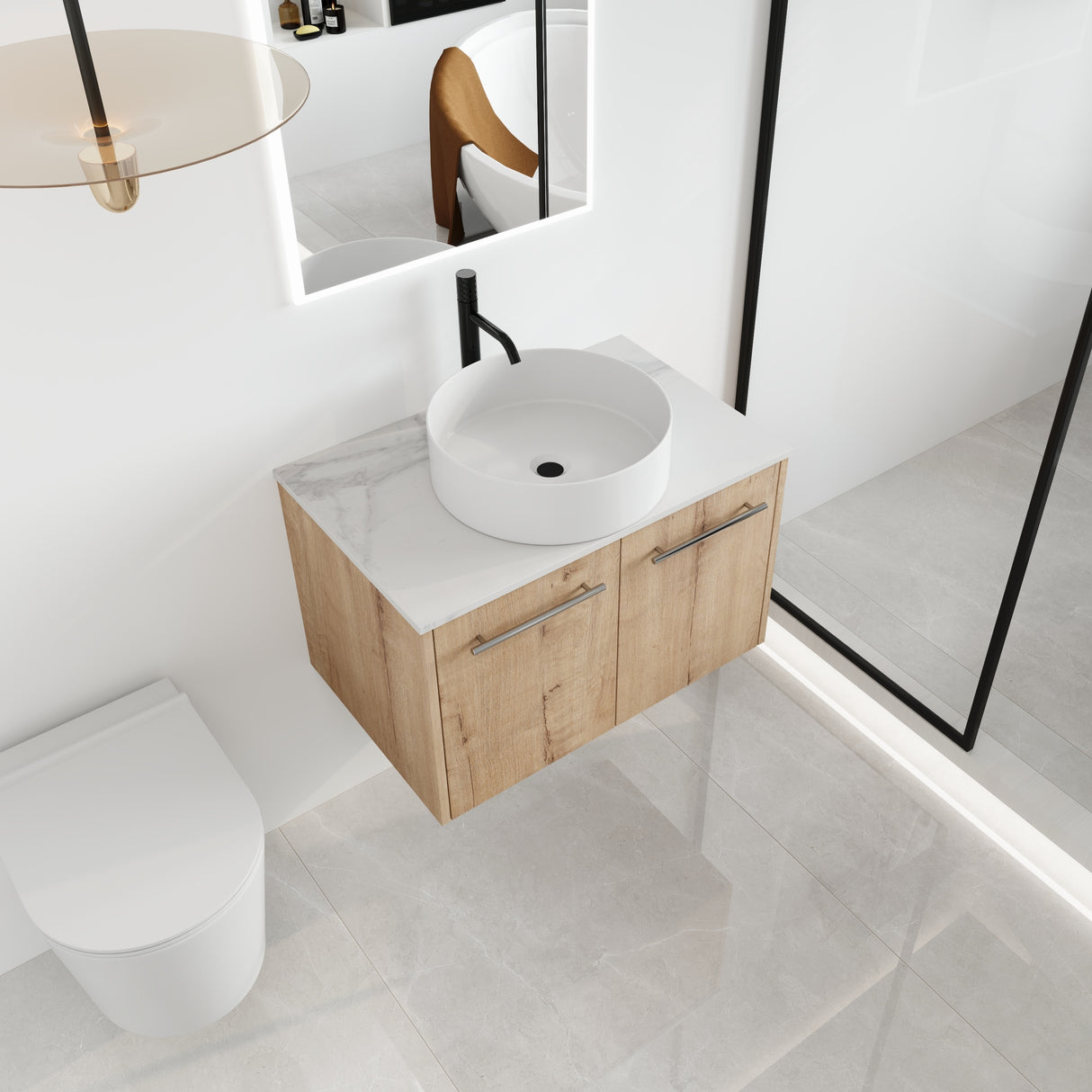 Malwee 24"/30" Floating Bathroom Vanity, Wall Mounted Bathroom Vanity with Ceramic Sink,Soft Close Doors