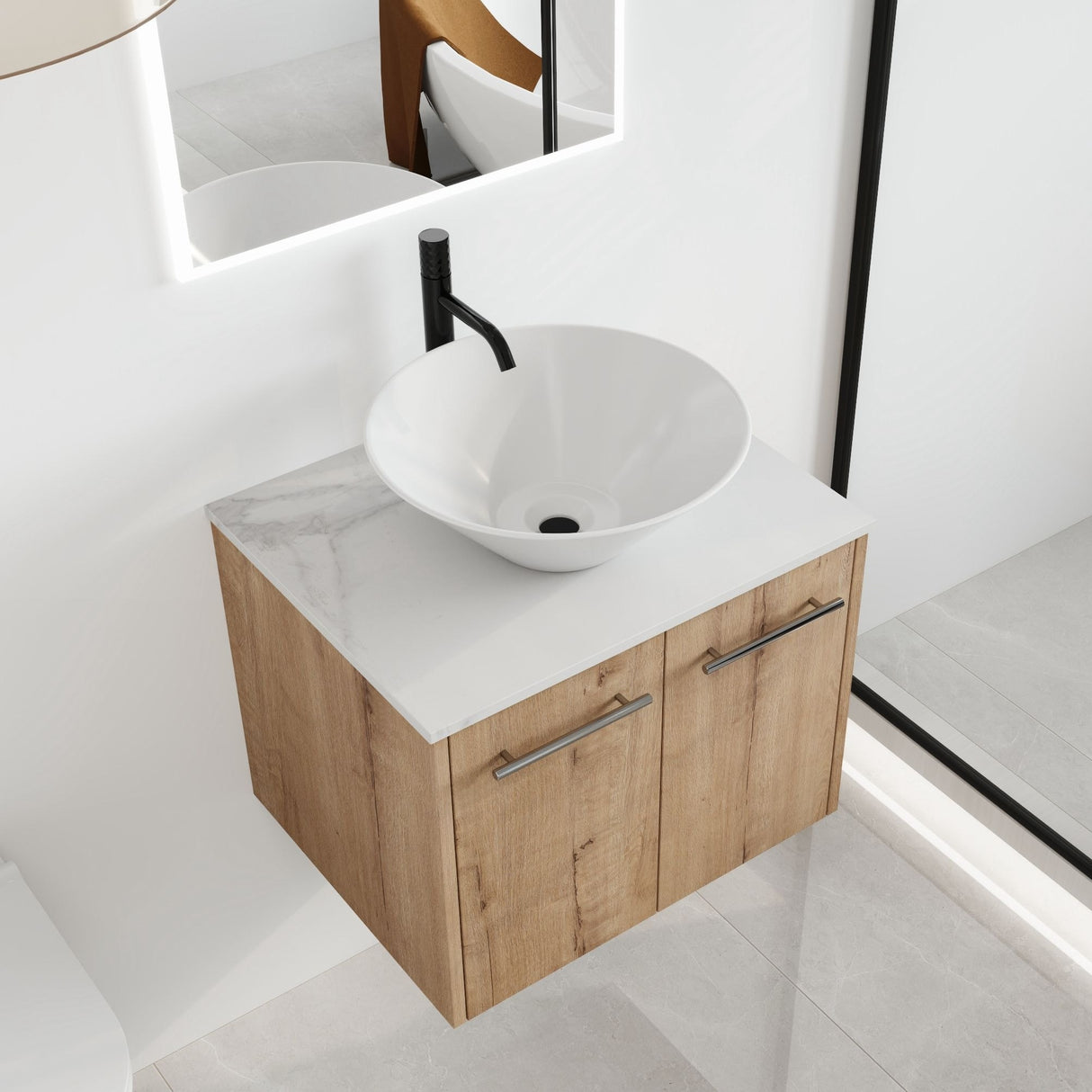 Malwee 24"/30" Floating Bathroom Vanity, Wall Mounted Bathroom Vanity with Ceramic Sink,Soft Close Doors