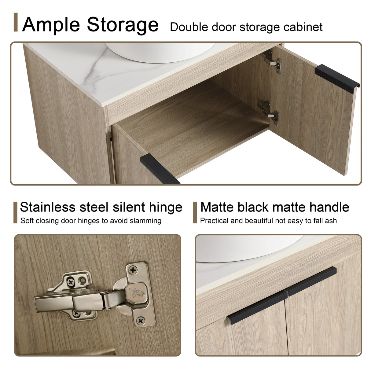Malwee 24"/30" Floating Bathroom Vanity, Wall Mounted Bathroom Vanity with Ceramic Sink,Soft Close Doors