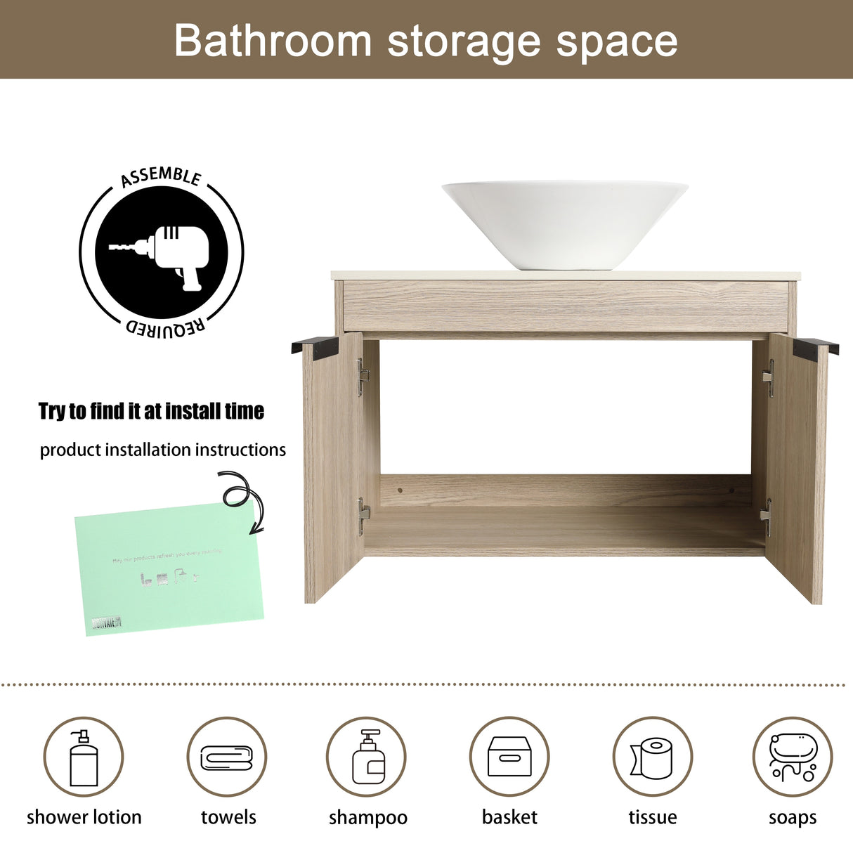 Malwee 24"/30" Floating Bathroom Vanity, Wall Mounted Bathroom Vanity with Ceramic Sink,Soft Close Doors