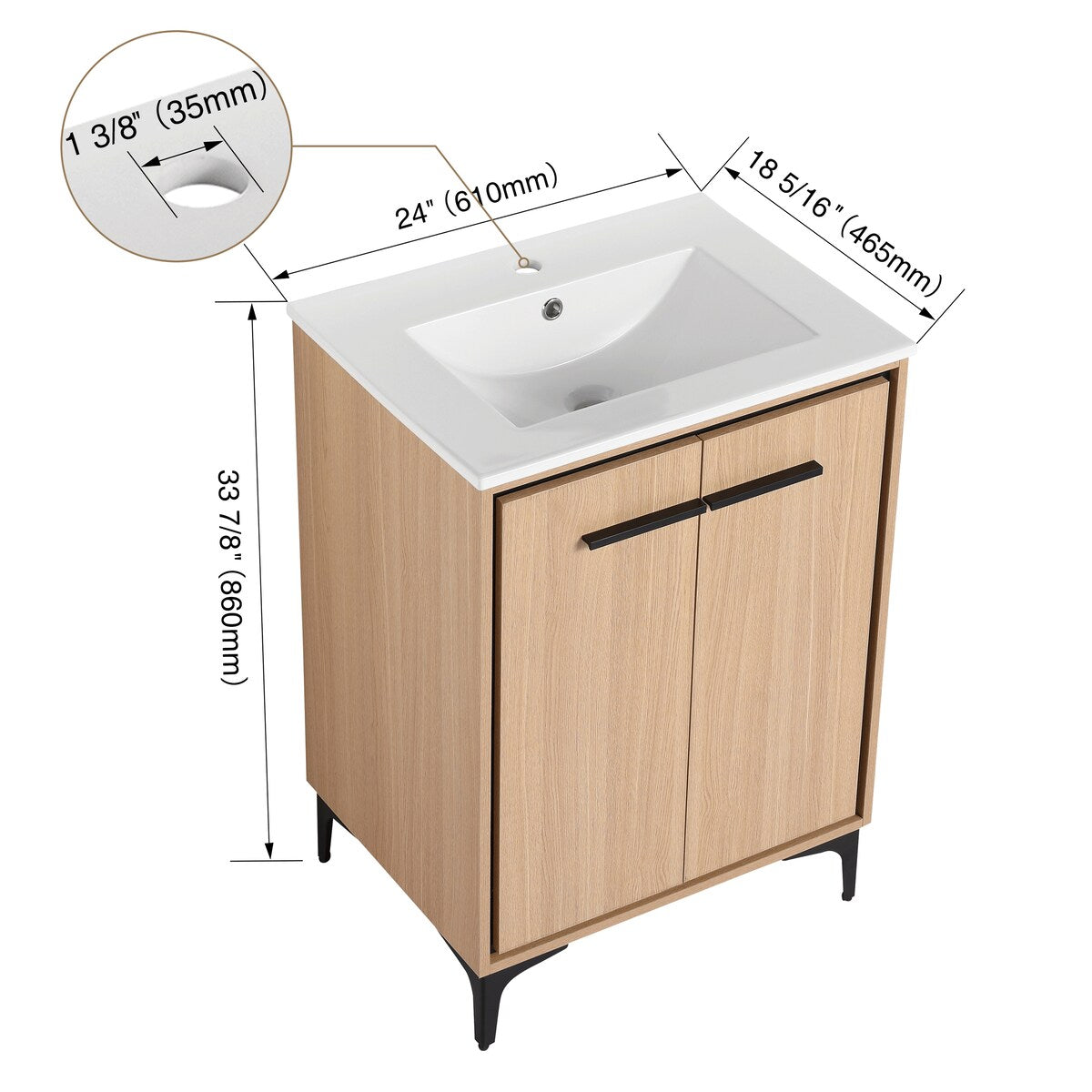 Malwee 24"/30" FreeStanding Bathroom Vanity, Floor Stand Bathroom Vanity with Sink,Soft Close Door and Adjustable shelf