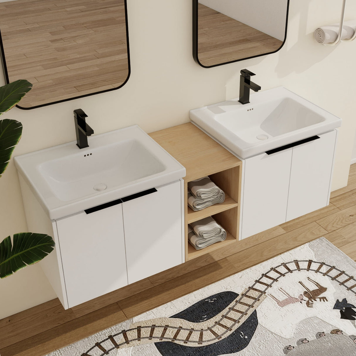 Malwee 24"/36"/48"/60" Floating Bathroom Vanity, Wall Mounted Bathroom Vanity with Ceramic Sink,Soft Close Door and Shelf