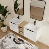 Malwee 24"/36"/48"/60" Floating Bathroom Vanity, Wall Mounted Bathroom Vanity with Ceramic Sink,Soft Close Door and Shelf