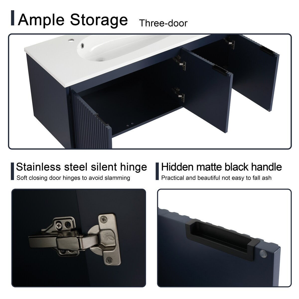 Malwee 24"/36"/48" Floating Bathroom Vanity, Wall Mounted Bathroom Vanity with Resin Top,Soft Close Doors