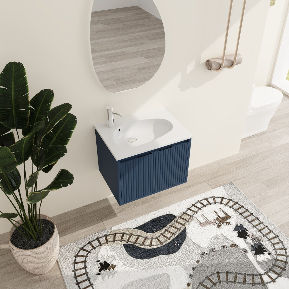 Malwee 24"/36"/48" Floating Bathroom Vanity, Wall Mounted Bathroom Vanity with Resin Top,Soft Close Doors