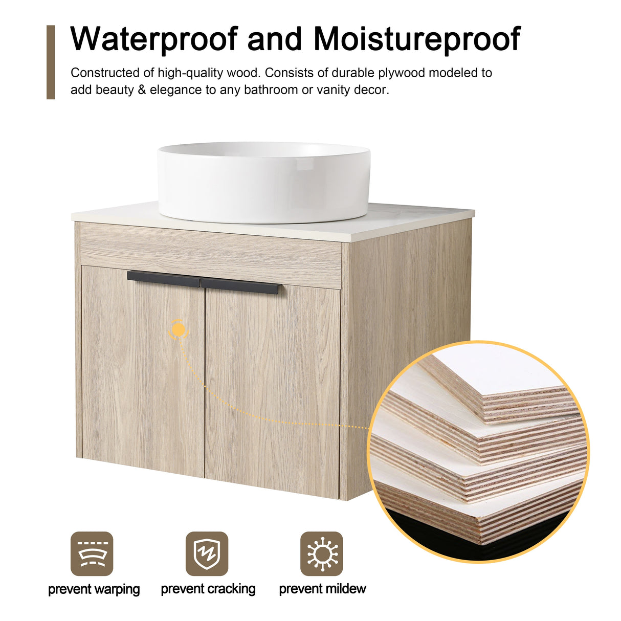 Malwee 24"/30" Floating Bathroom Vanity, Wall Mounted Bathroom Vanity with Ceramic Sink,Soft Close Doors