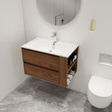 Malwee 30"/36" Floating Bathroom Vanity, Wall Mounted Bathroom Vanity with Sink,Soft Close Drawers and Side Adjustable Shelf