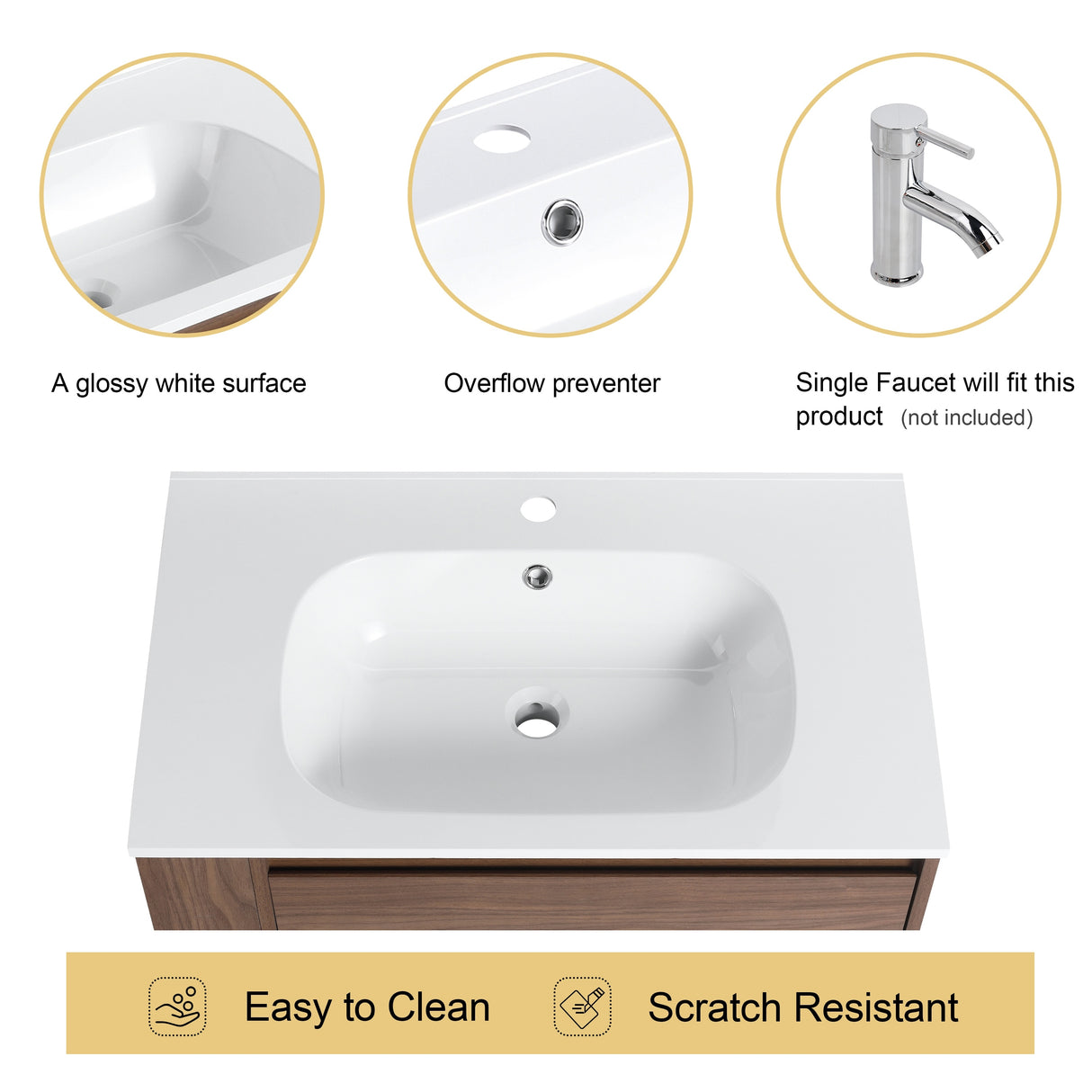 Malwee 30"/36" Floating Bathroom Vanity, Wall Mounted Bathroom Vanity with Sink,Soft Close Drawers and Side Adjustable Shelf