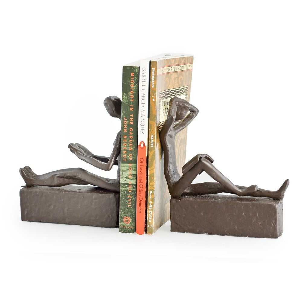 Man & Woman Reading Metal Bookend Set
