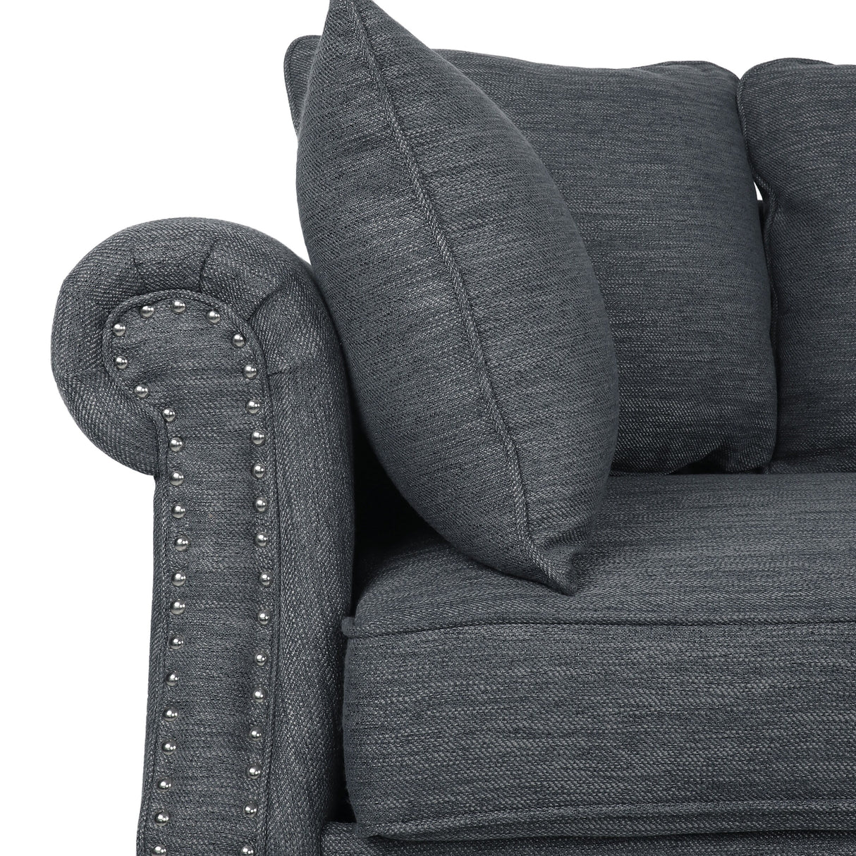 Manbow Fabric Pillowback 3 Seater Sofa with Nailhead Trim by Christopher Knight Home