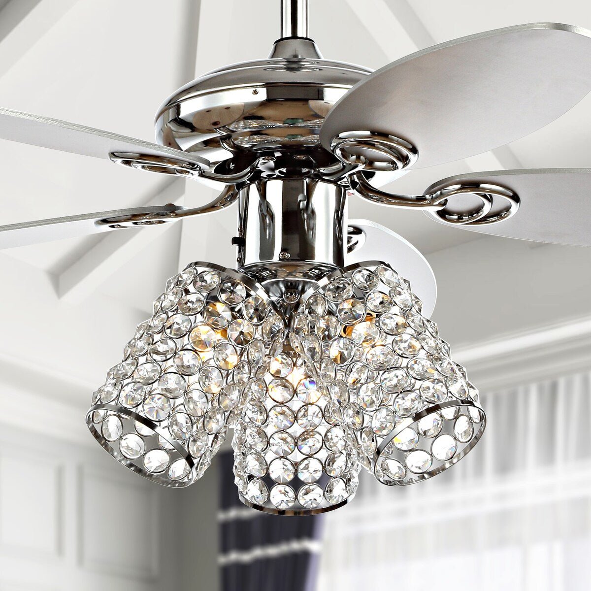 Mandy 42" 3-Light Crystal LED Ceiling Fan With Remote, Chrome by JONATHAN Y