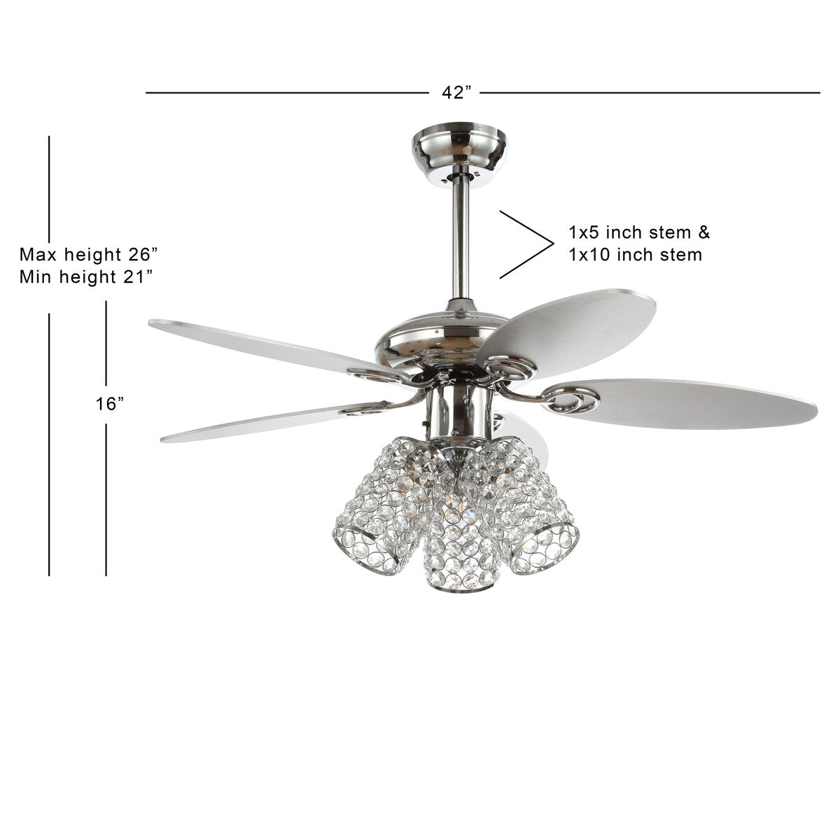 Mandy 42" 3-Light Crystal LED Ceiling Fan With Remote, Chrome by JONATHAN Y