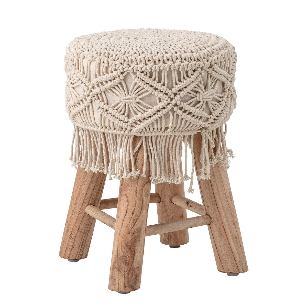 Mango Wood Stool with Macrame