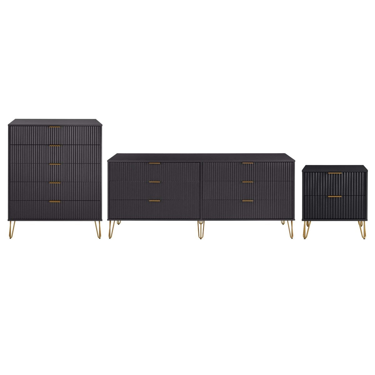 Manhattan Comfort 3-Piece Dumbo Modern 5-Drawer Tall Dresser Nightstand Combo Set