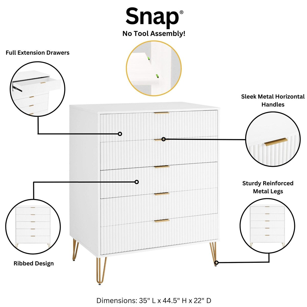 Manhattan Comfort 3-Piece Dumbo Modern 5-Drawer Tall Dresser Nightstand Combo Set
