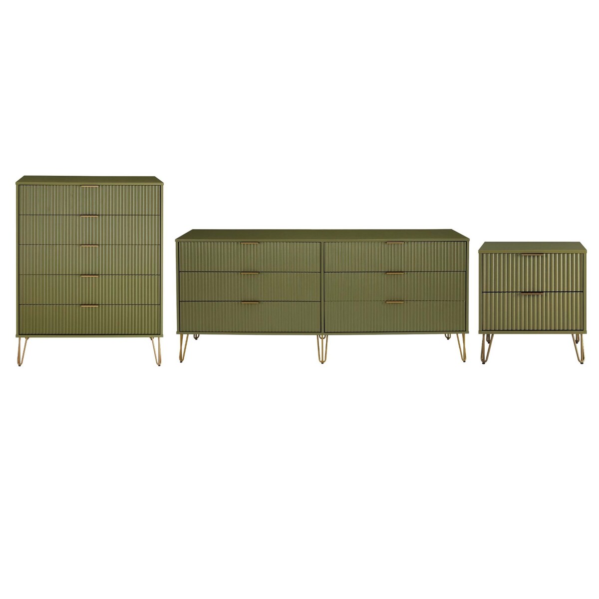 Manhattan Comfort 3-Piece Dumbo Modern 5-Drawer Tall Dresser Nightstand Combo Set