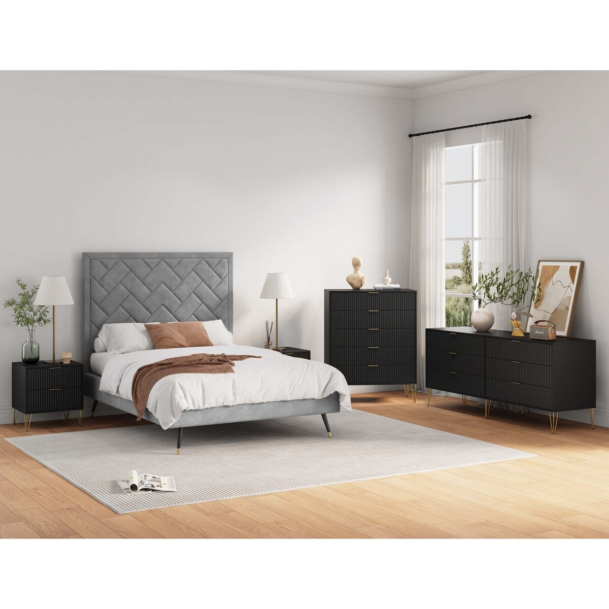 Manhattan Comfort 3-Piece Dumbo Modern 5-Drawer Tall Dresser Nightstand Combo Set