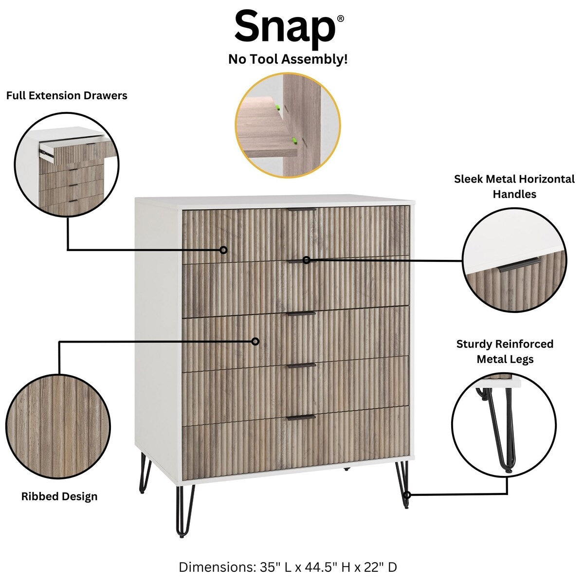 Manhattan Comfort 3-Piece Dumbo Modern 5-Drawer Tall Dresser Nightstand Combo Set