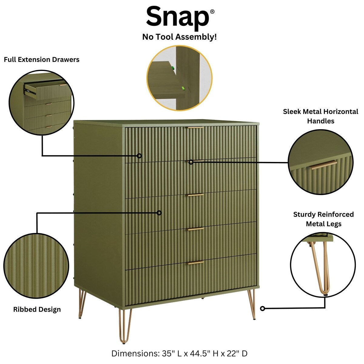Manhattan Comfort 3-Piece Dumbo Modern 5-Drawer Tall Dresser Nightstand Combo Set