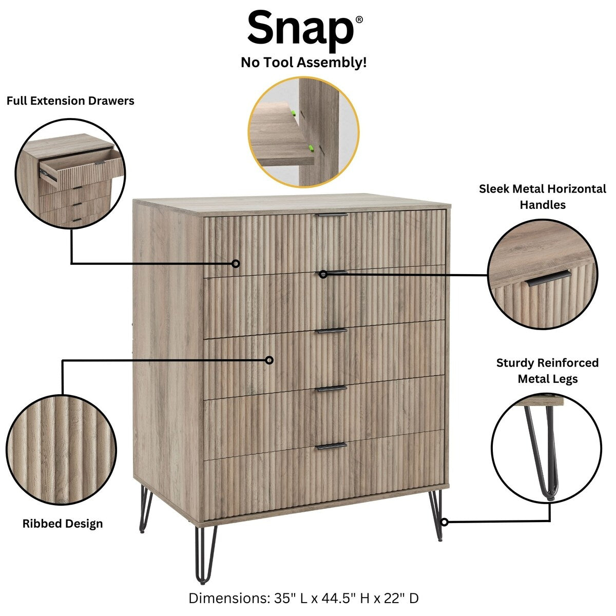 Manhattan Comfort 3-Piece Dumbo Modern 5-Drawer Tall Dresser Nightstand Combo Set