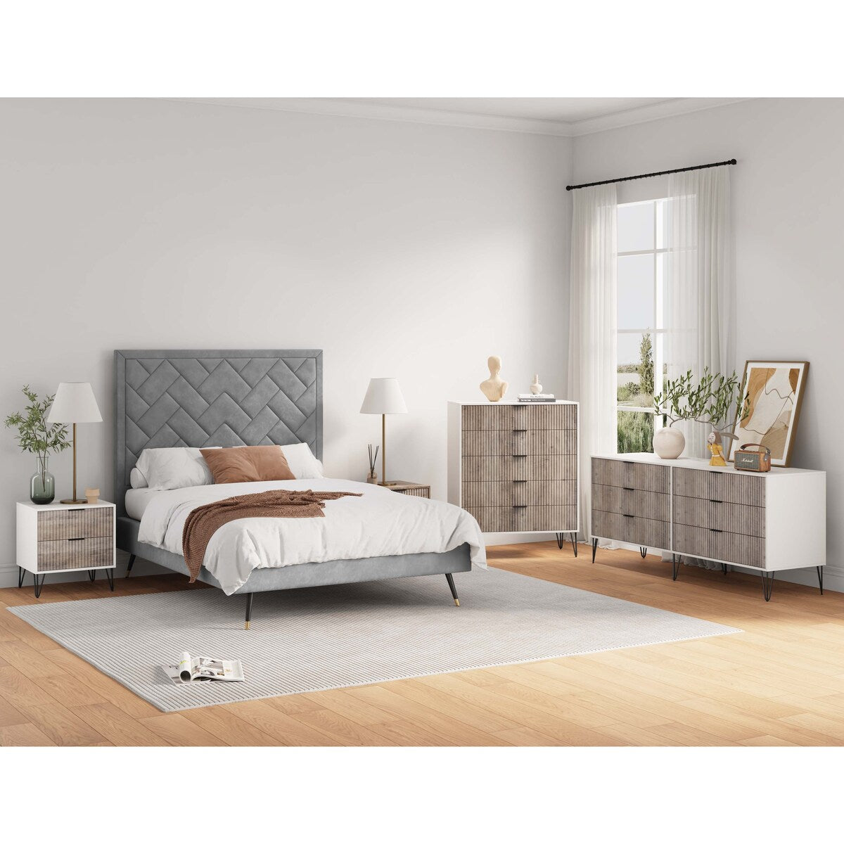 Manhattan Comfort 3-Piece Dumbo Modern 5-Drawer Tall Dresser Nightstand Combo Set