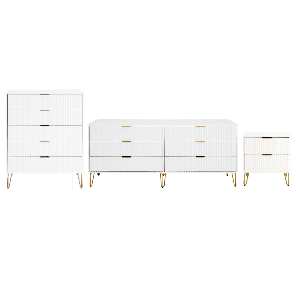 Manhattan Comfort 3-Piece Dumbo Modern 5-Drawer Tall Dresser Nightstand Combo Set