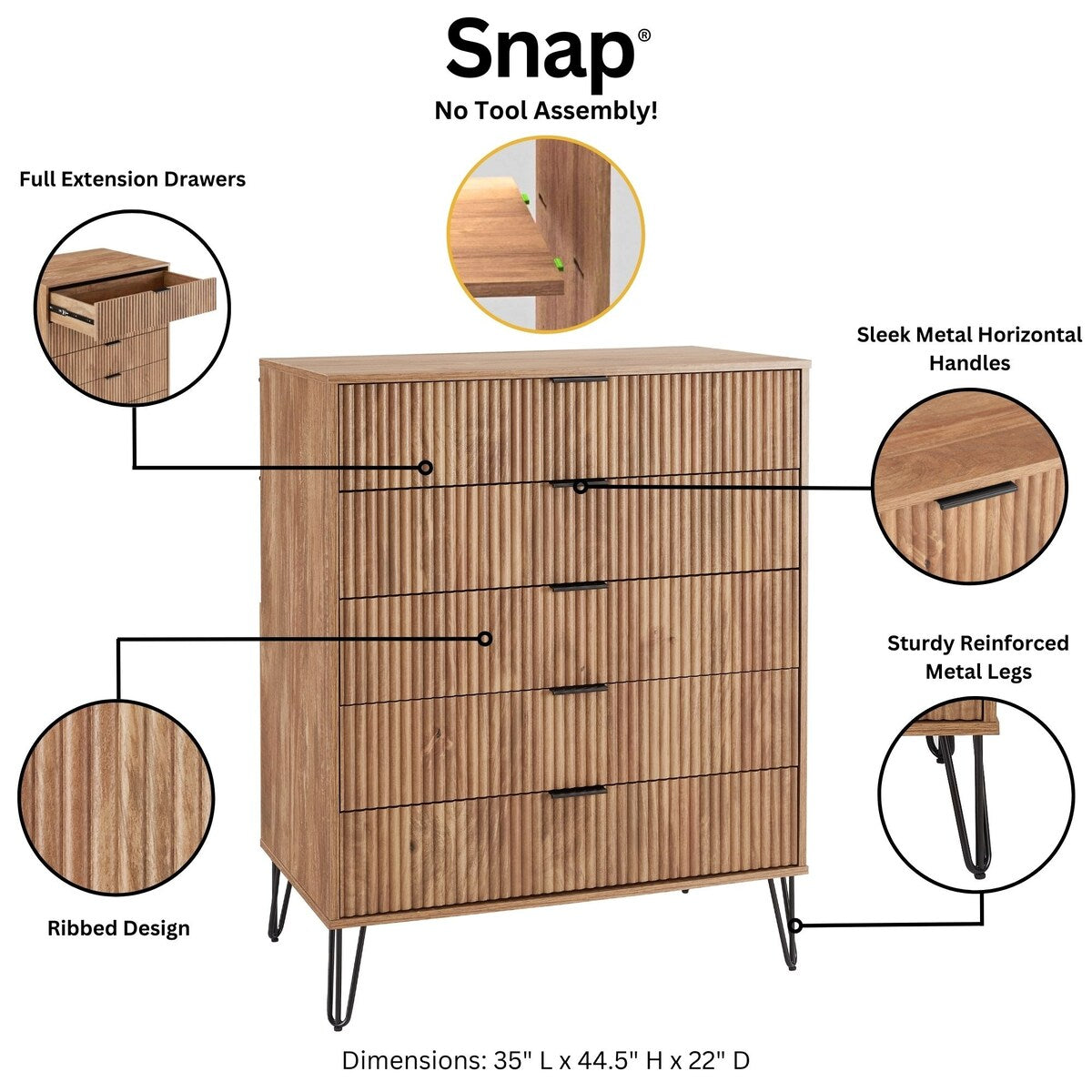 Manhattan Comfort 3-Piece Dumbo Modern 5-Drawer Tall Dresser Nightstand Combo Set