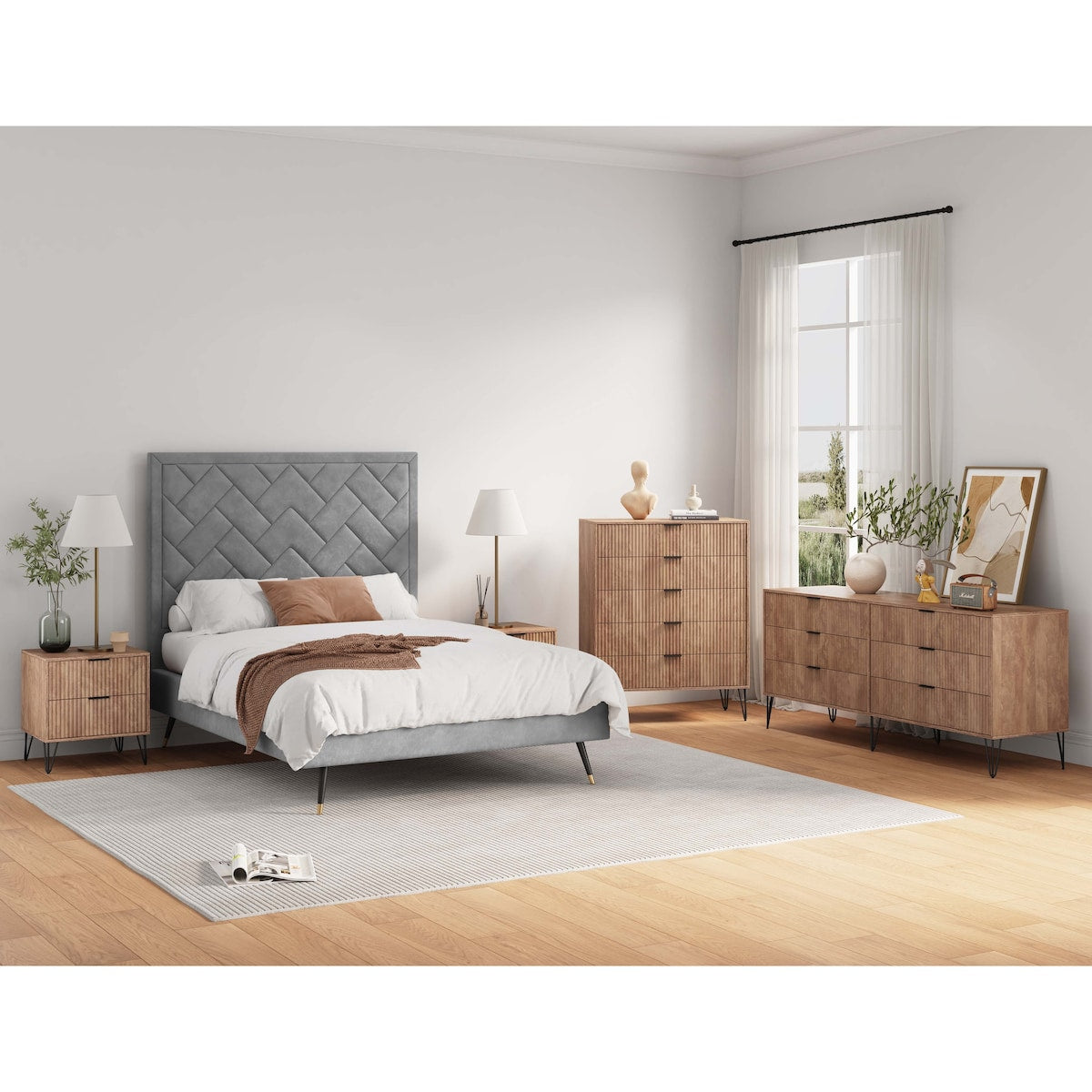 Manhattan Comfort 3-Piece Dumbo Modern 5-Drawer Tall Dresser Nightstand Combo Set