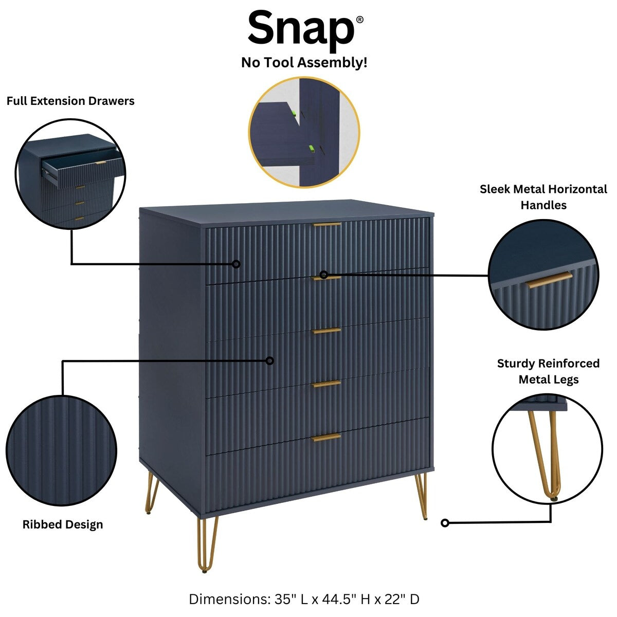 Manhattan Comfort 3-Piece Dumbo Modern 5-Drawer Tall Dresser Nightstand Combo Set