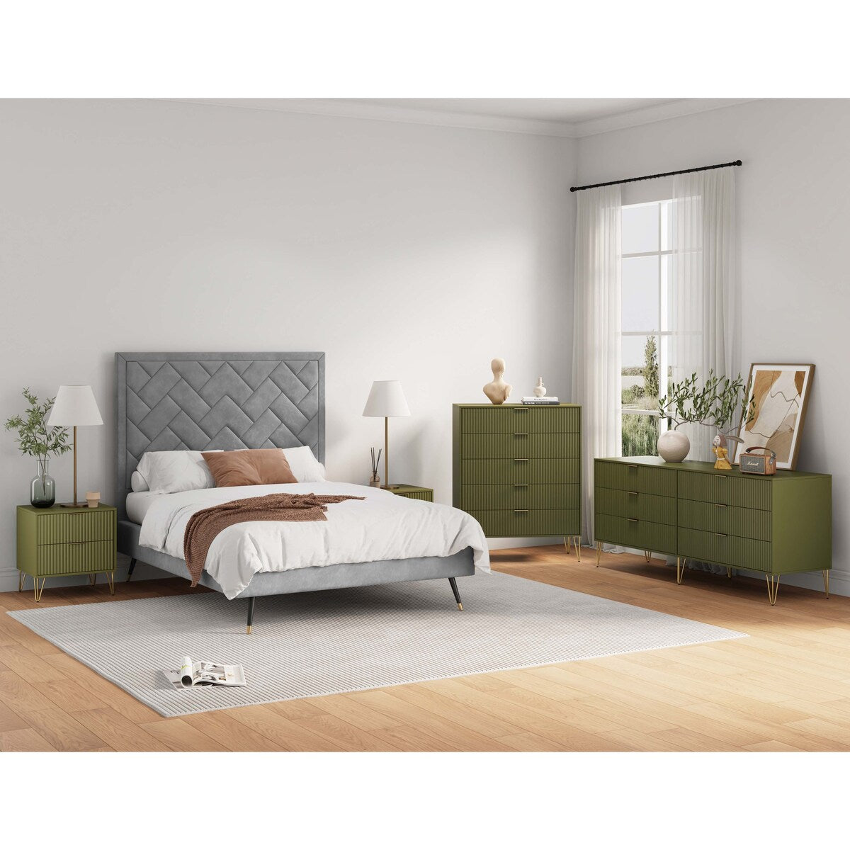 Manhattan Comfort 3-Piece Dumbo Modern 5-Drawer Tall Dresser Nightstand Combo Set