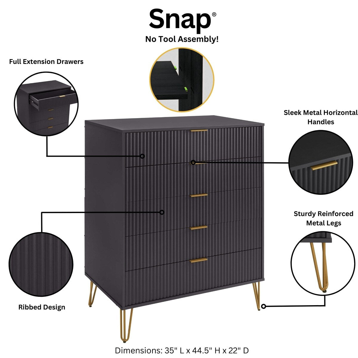 Manhattan Comfort 3-Piece Dumbo Modern 5-Drawer Tall Dresser Nightstand Combo Set