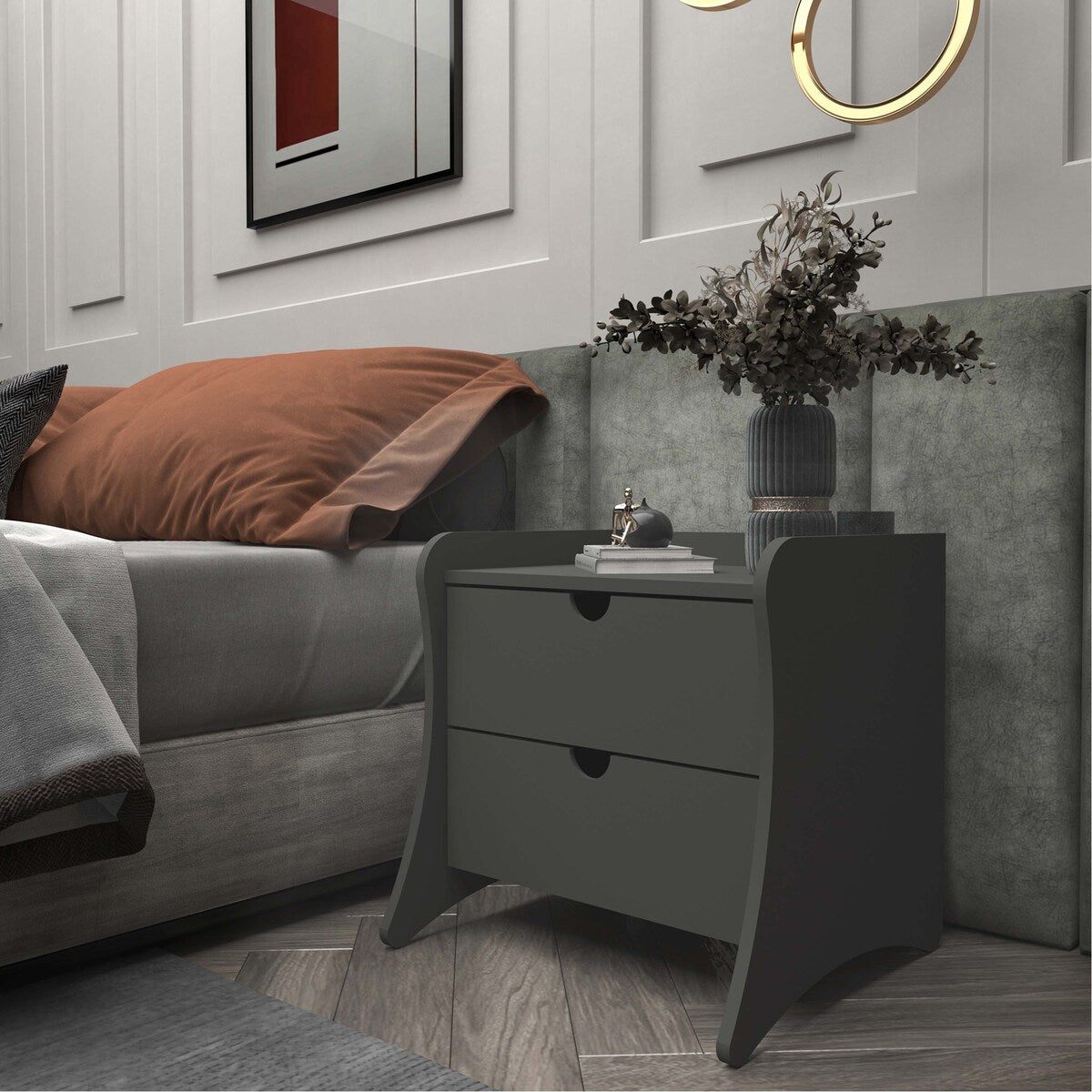 Manhattan Comfort Coney Mid-Century Modern 2-Drawer Nightstand