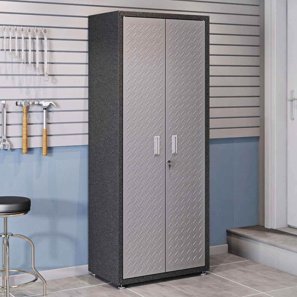 Manhattan Comfort Fortress Grey Textured Metal 75.4-inch Garage Cabinet with 4 Adjustable Shelves