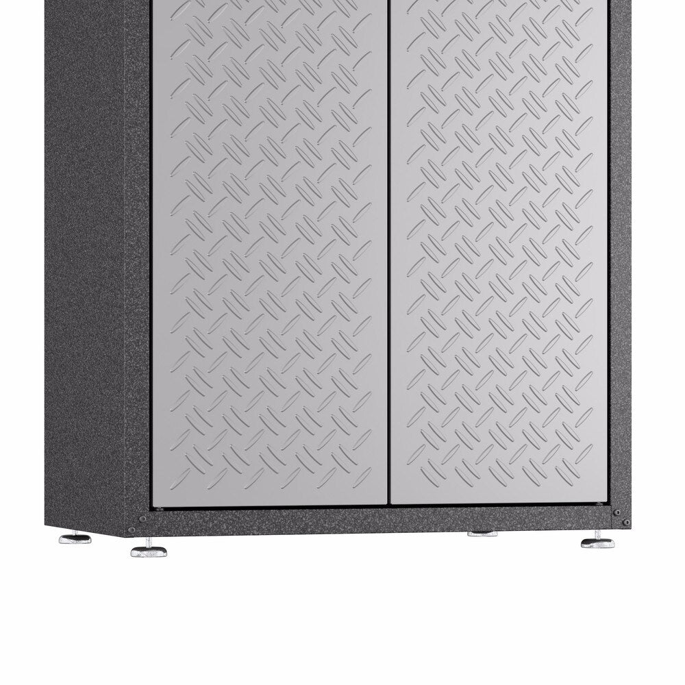 Manhattan Comfort Fortress Grey Textured Metal 75.4-inch Garage Cabinet with 4 Adjustable Shelves