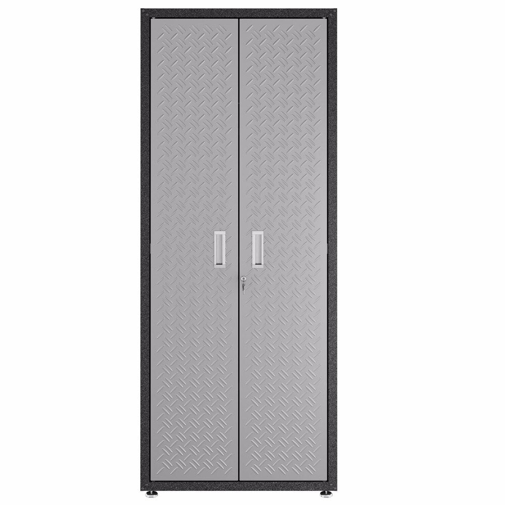 Manhattan Comfort Fortress Grey Textured Metal 75.4-inch Garage Cabinet with 4 Adjustable Shelves
