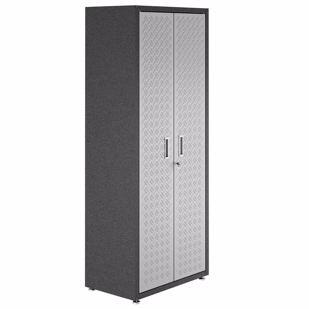 Manhattan Comfort Fortress Grey Textured Metal 75.4-inch Garage Cabinet with 4 Adjustable Shelves