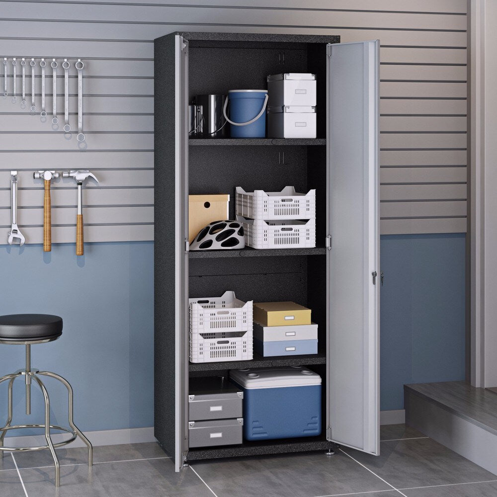 Manhattan Comfort Fortress Grey Textured Metal 75.4-inch Garage Cabinet with 4 Adjustable Shelves