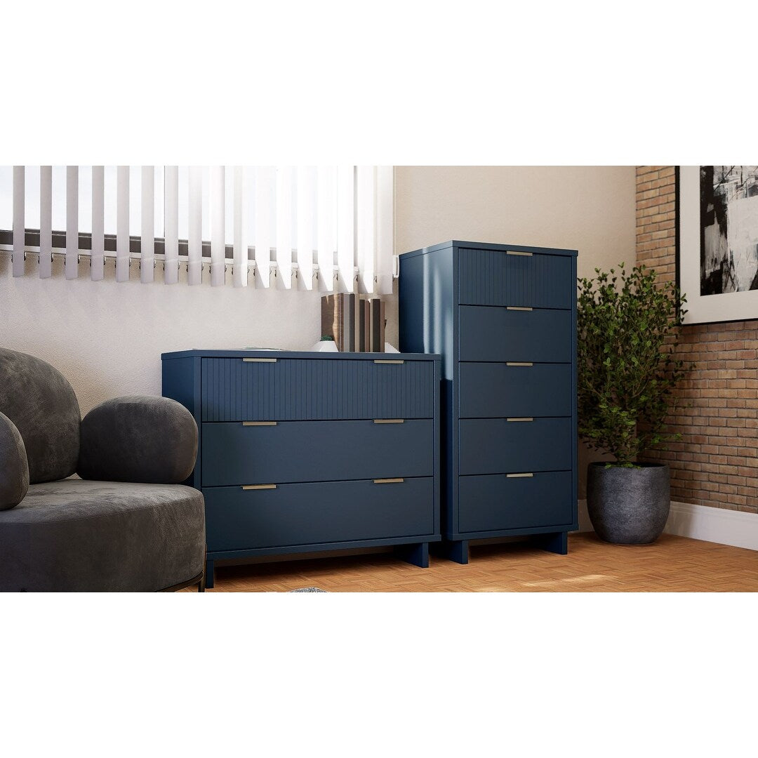 Manhattan Comfort2-Piece DUMBO Modern 5-Drawer Tall Dresser and DUMBO Modern Nightstand 2.0 in White Manhattan Comfort2-Piece DUMBO Modern 5-Drawer Tall Dresser and DUMBO Modern Nightstand 2.0 in White