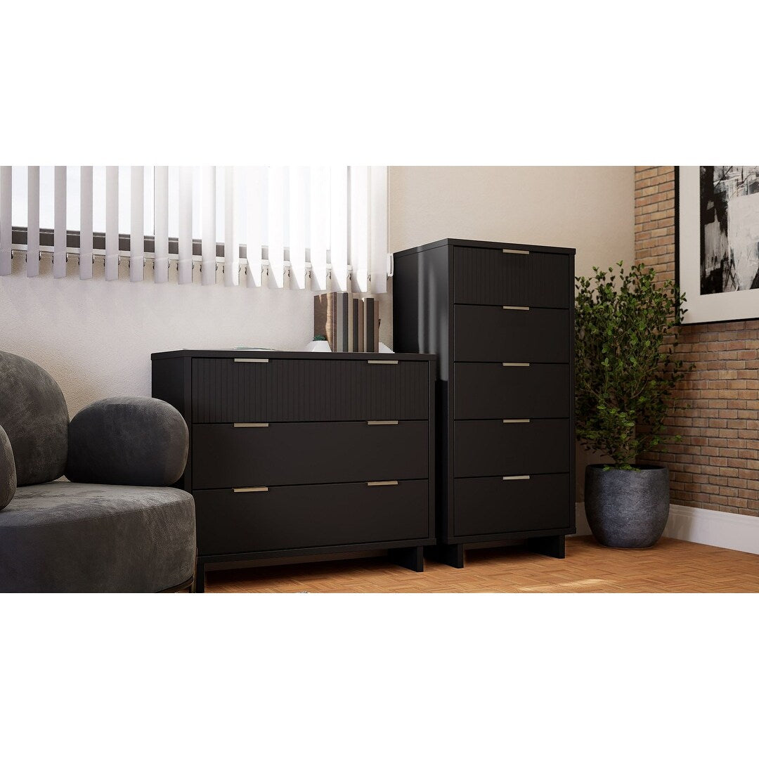 Manhattan Comfort2-Piece DUMBO Modern 5-Drawer Tall Dresser and DUMBO Modern Nightstand 2.0 in White and Grey Manhattan Comfort2-Piece DUMBO Modern 5-Drawer Tall Dresser and DUMBO Modern Nightstand 2.0 in White and Grey