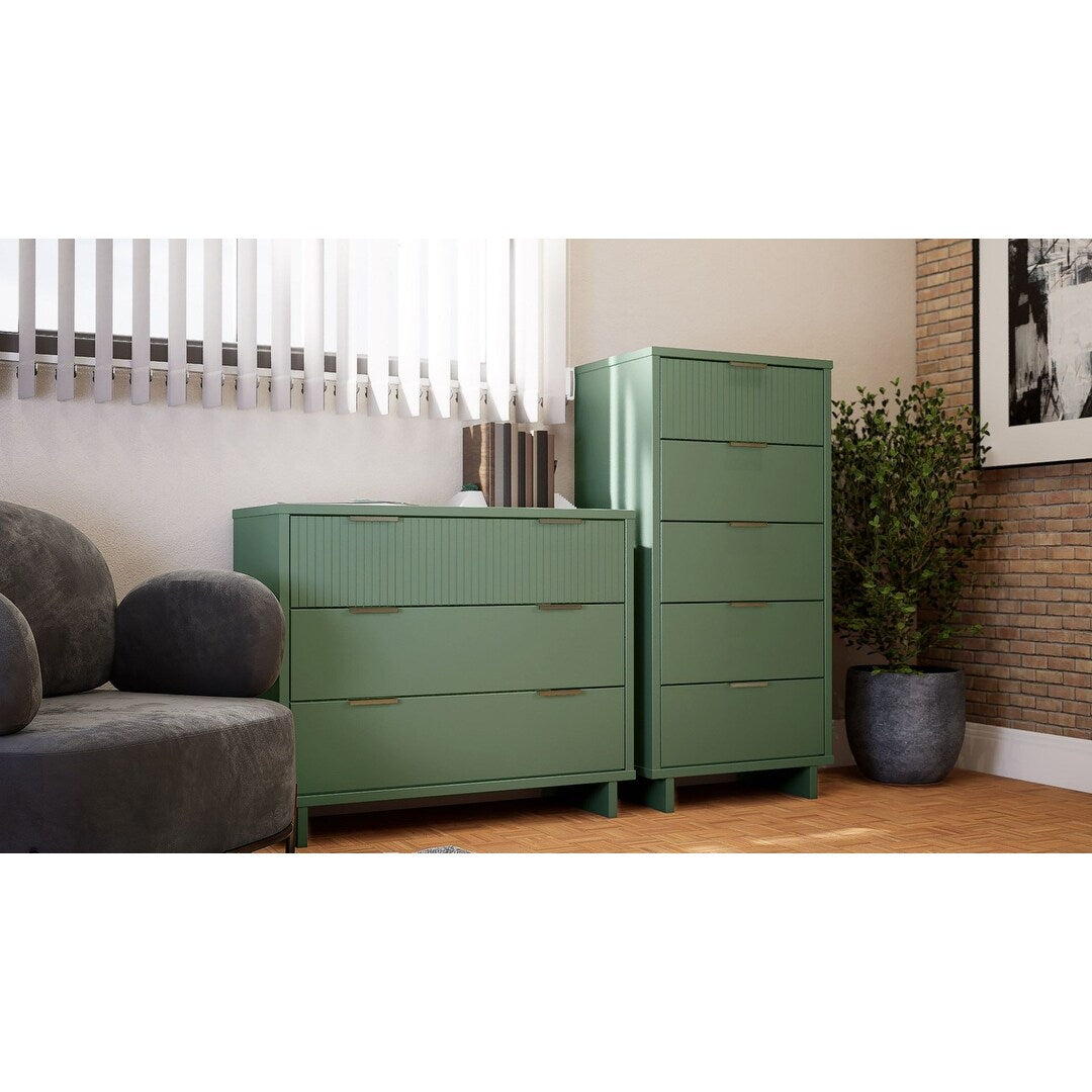 Manhattan Comfort2-Piece DUMBO Modern 5-Drawer Tall Dresser and DUMBO Modern Nightstand 2.0 in White Manhattan Comfort2-Piece DUMBO Modern 5-Drawer Tall Dresser and DUMBO Modern Nightstand 2.0 in White