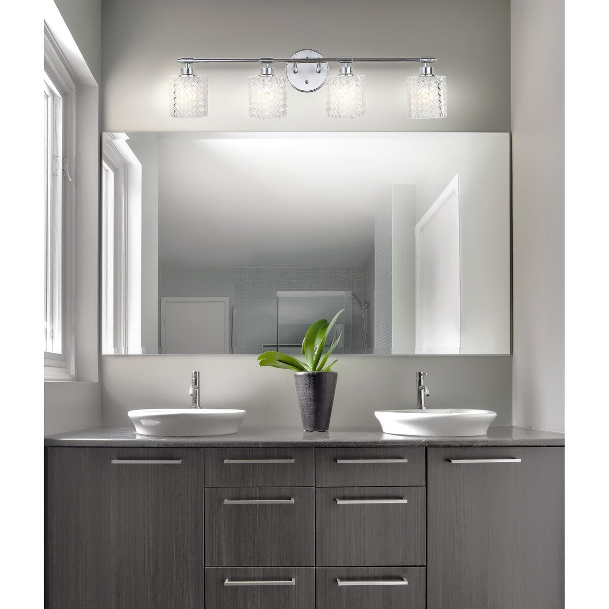 Manhattan Vintage Iron/Chevron Pattern Glass Farmhouse Cottage LED Vanity Light, by JONATHAN Y