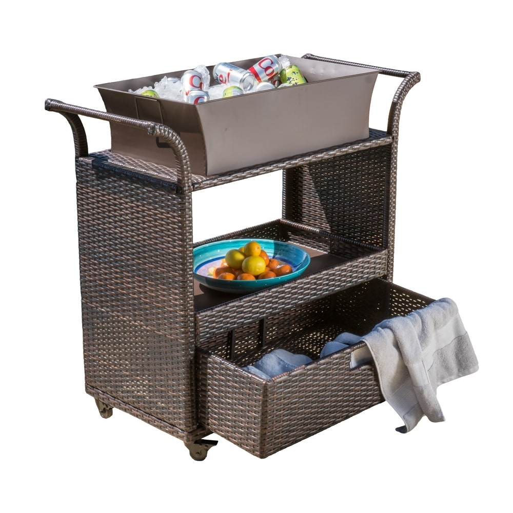 Manka Multi-brown Wicker Indoor Bar Cart by Christopher Knight Home