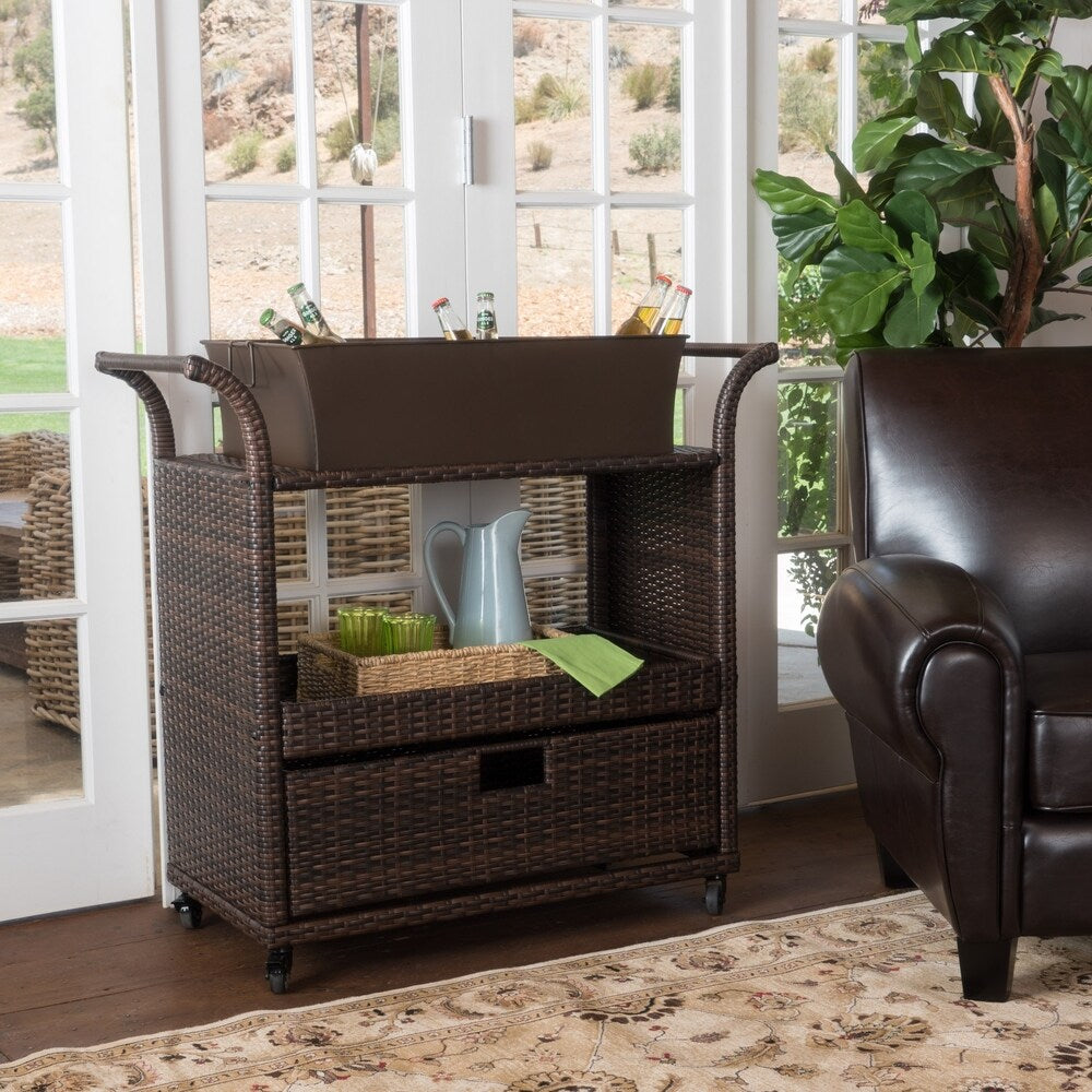 Manka Multi-brown Wicker Indoor Bar Cart by Christopher Knight Home