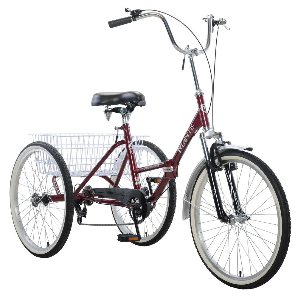 Mantis Tri-Rad Burgundy 6-speed 24-inch-wheel Adult Folding Tricycle