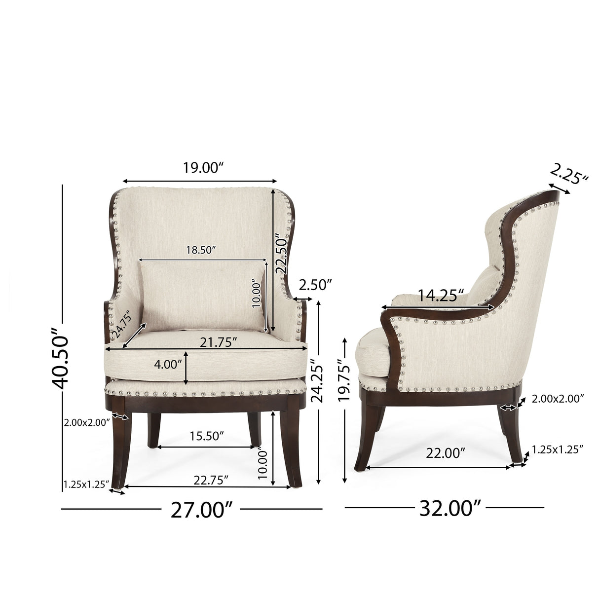 Mantua Upholstered Accent Chair with Nailhead Trim by Christopher Knight Home - 27.00" L x 32.00" W x 40.50" H