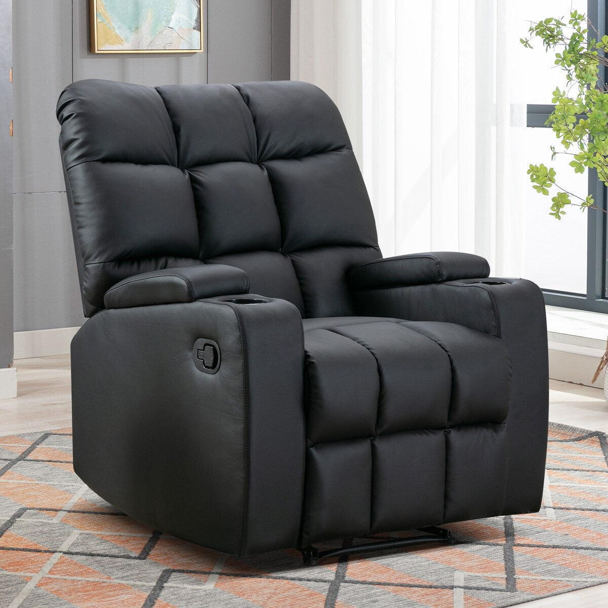 Manual Rocking Recliner Chair with Massage and Cup Holders