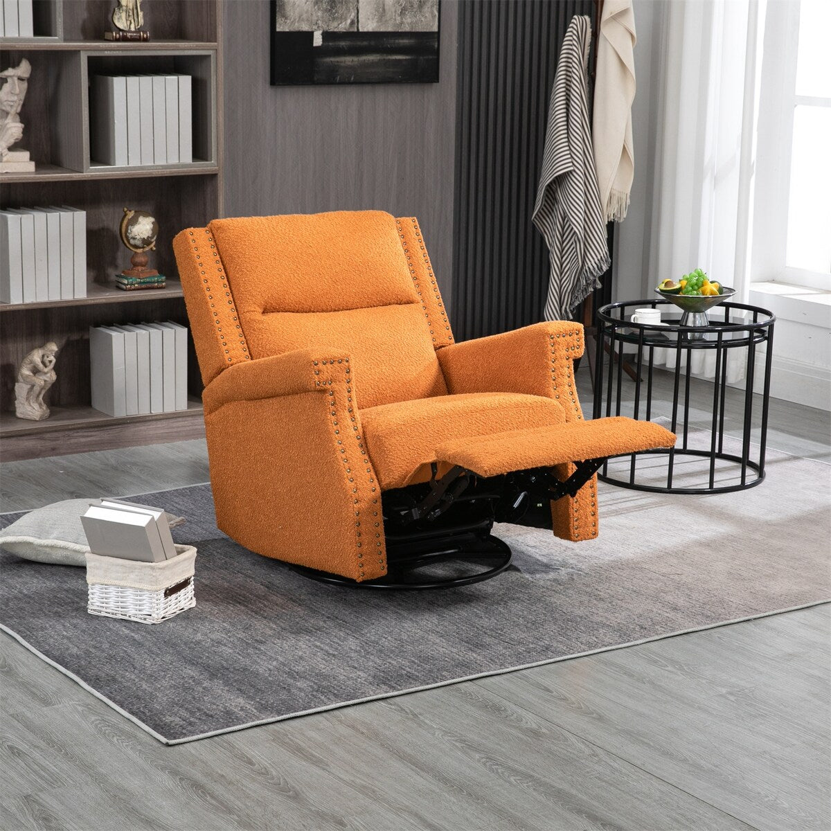 Manual Swivel Rocker Recliner Chair with Soft Arms and Back, Small Reclining Chairs, Single Sofa Seat for Living Room