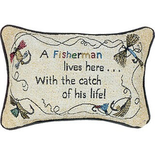 Manual Woodworkers 'A Fisherman Lives Here' Multicolor Decorative Throw Pillow