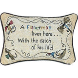 Manual Woodworkers 'A Fisherman Lives Here' Multicolor Decorative Throw Pillow